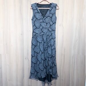VTG 90s Laundry By Shelli Segal Womens Silk Dress Size 8 Blue Wrap Boho Romantic